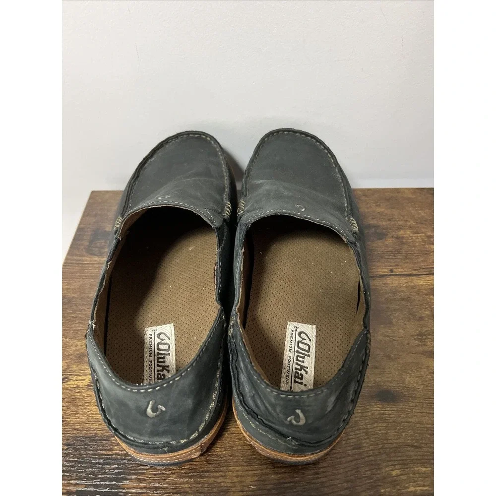 Olukai Mens Moloa Black Toffee Men’s Slip-On Leather‎ Shoes ~ Sz 11.5, 44.5